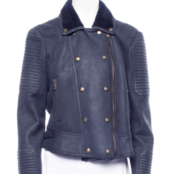 Burberry | Blue Merino Shearling Moto/Biker Jacket, Sz 14 (fits 6-8*) ♥ NWOT - Picture 1 of 11